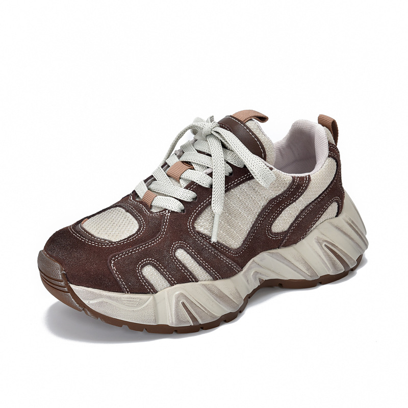 Ethnic And Fashion - 4.5cm Air Mesh Suede Genuine Leather