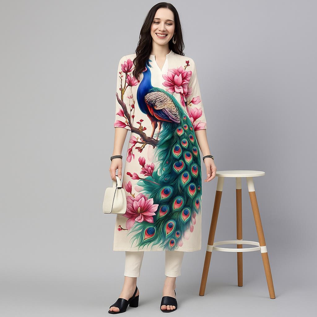 Peacock Women's Kurt Casual Fa - Ethnic Fashion Kurtis review and price