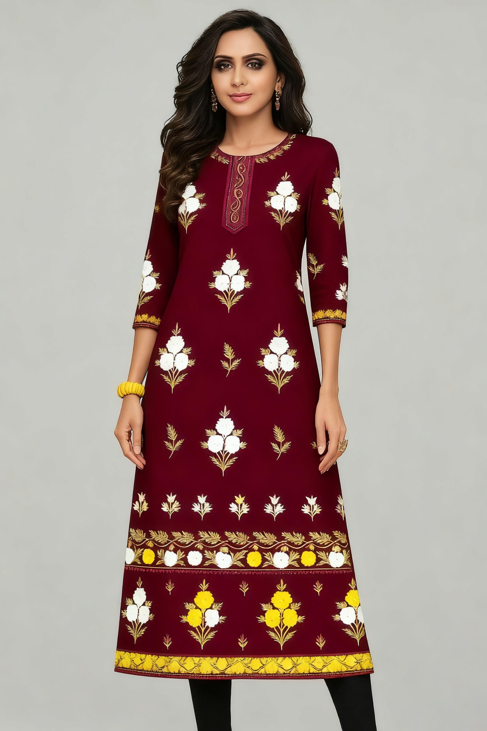 Muslim Kurt Flowers Women's Fa - Ethnic Fashion Kurtis review and price