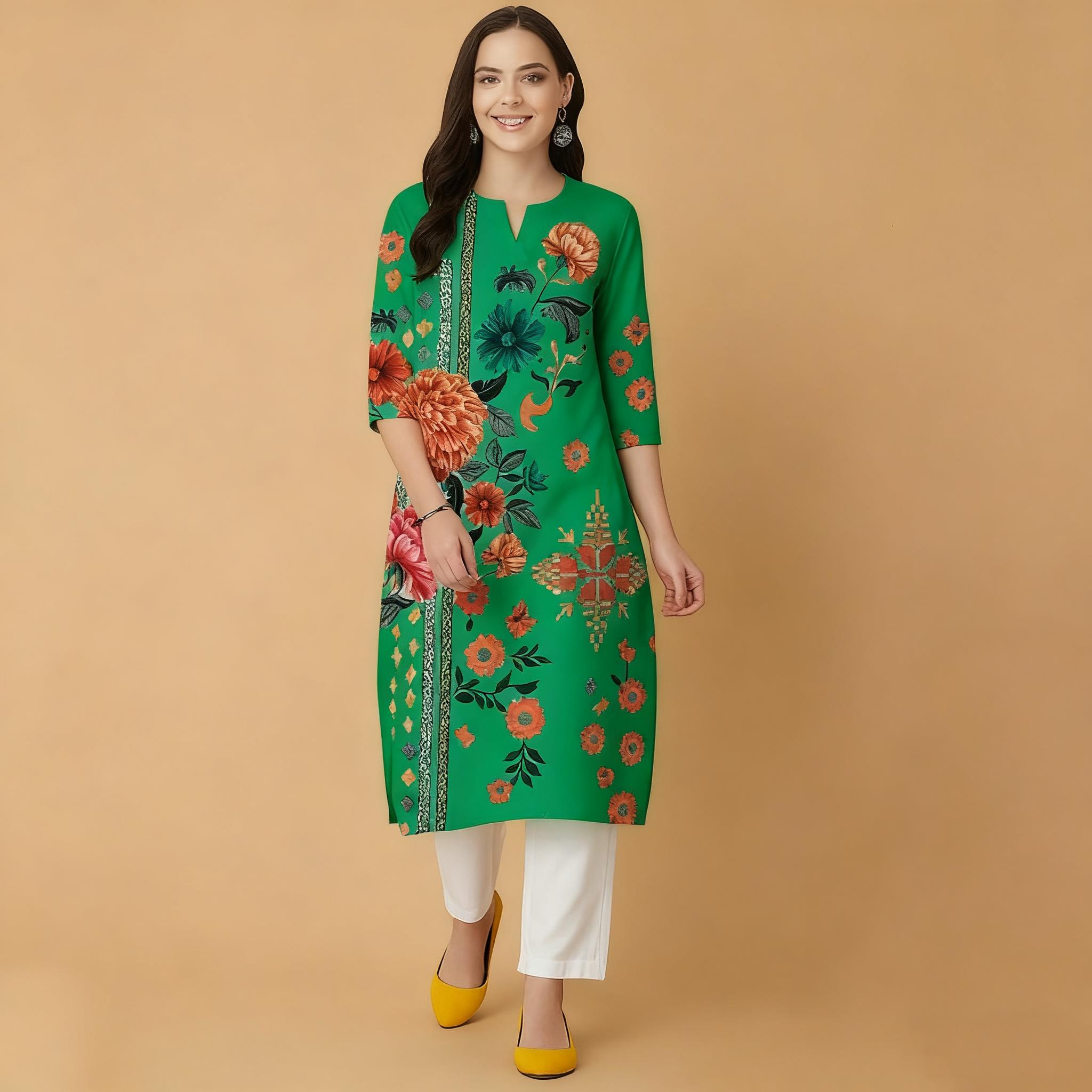 Muslim Flowers Kurt Christmas  - Ethnic Fashion Kurtis review and price